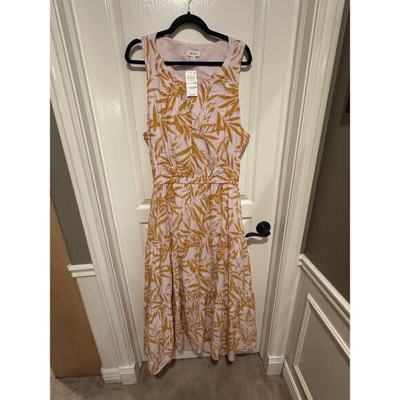 On-34th XXL Pink and Yellow Leaf Print Summer Midi Dress, Open Back, NWT - Picture 16 of 16